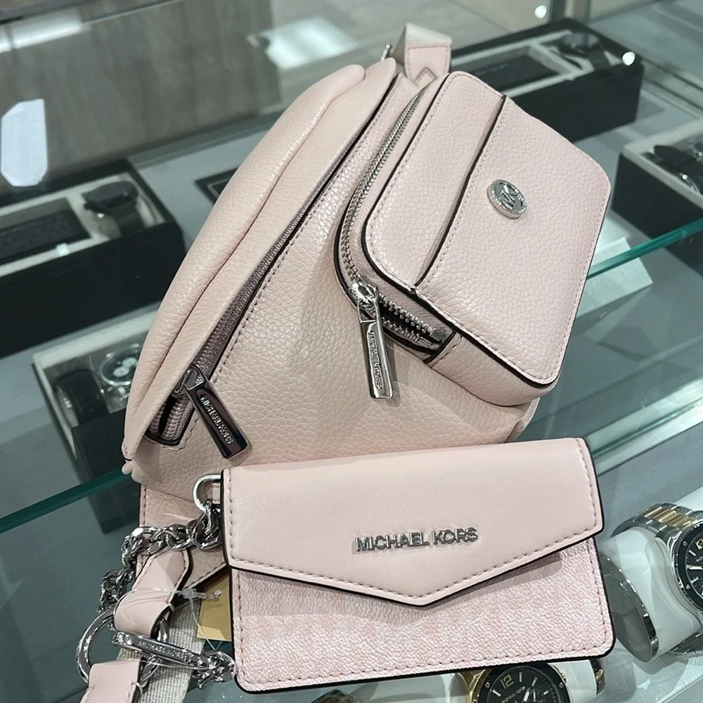 MICHAEL KORS Maisie Large Pebbled Leather 2-in-1 Sling Pack Lt Powder Blush  NWT